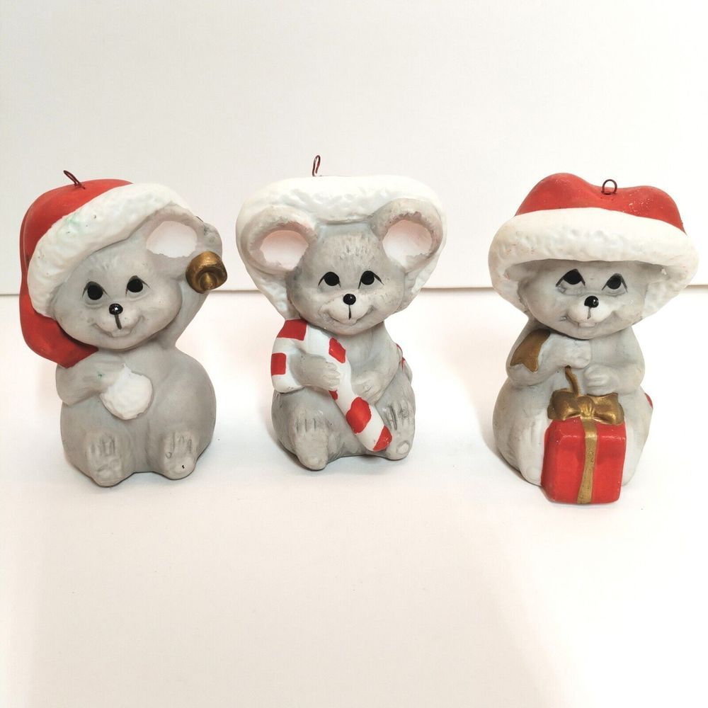 Vintage 1987 Adorable House of Lloyd Christmas Mouse Tree Ornament Trio‎